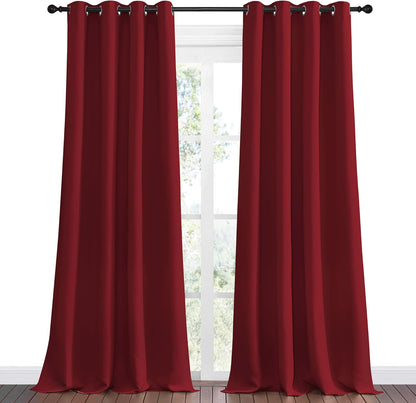 NICETOWN Burgundy Red Blackout Curtains - Thermal Insulated Grommet Draperies, 55" x 90" for Holiday Decor