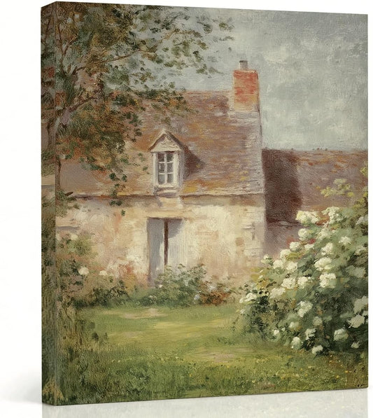 RTVJTERQ Vintage Canvas Wall Art - Charming French Country Hydrangea Garden Painting | 8x10 Rustic Floral Decor for Bedroom & Living Room