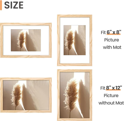 Upsimples 8x12 Picture Frame - Versatile Display for 6x8 Photos with Mat or 8x12 Without | Natural Finish