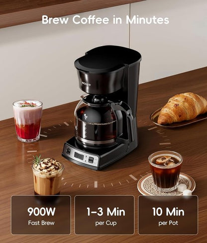 Brezzano DuoSet 12-Cup Drip Coffee Maker - Programmable with Electric Grinder & Washable Filter