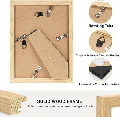 JCJMY 5x7 Solid Wood Picture Frame Set - Display 4x6 with Mat or 5x7 Without Mat, Natural Finish, 2 Pack