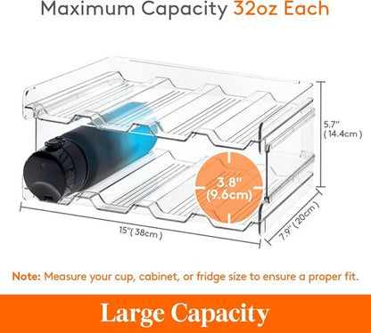 Lifewit Stackable Water Bottle Organizer - 2-Tier Plastic Holder for Bottles/Tumblers Up to 3.8" Diameter | Pantry & Countertop Storage (38 x 20 x 15 cm)