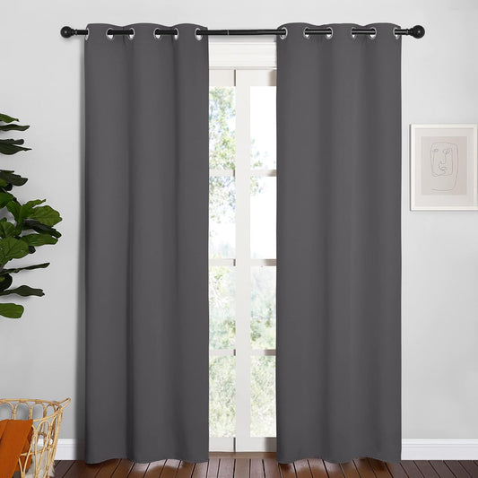 NICETOWN Blackout Curtains - Thermal Insulated Drapery Panels | Solid Ring Top, Gray, 34 x 84 Inches (Set of 2)