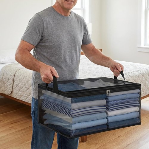 Fixwal Blanket Storage Bags - 80L Large Foldable Closet Organizers with Reinforced Handles | Black, PVC, 4 Pack