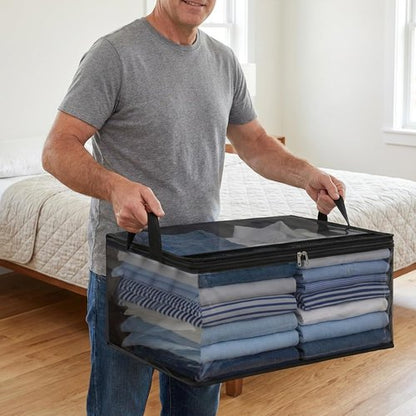 Fixwal Blanket Storage Bags - 80L Large Foldable Closet Organizers with Reinforced Handles | Black, PVC, 4 Pack