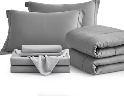 Maple&Stone Queen Size Comforter Set - 7-Piece Down Alternative Bed in a Bag | Soft Reversible Duvet in Dark Grey & Light Grey