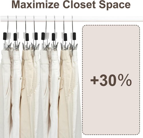 BAGAIL 20-Pack Wooden Pants Hangers - Adjustable Clips & 360° Swivel Hook | Space-Saving Skirt Holders (Black)