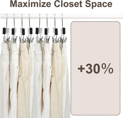 BAGAIL 20-Pack Wooden Pants Hangers - Adjustable Clips & 360° Swivel Hook | Space-Saving Skirt Holders (Black)