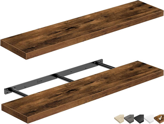 QEEIG Floating Shelves - Rustic Brown Wall Mounted Shelf Set of 2 | 39.4" Long for Home Decor & Display