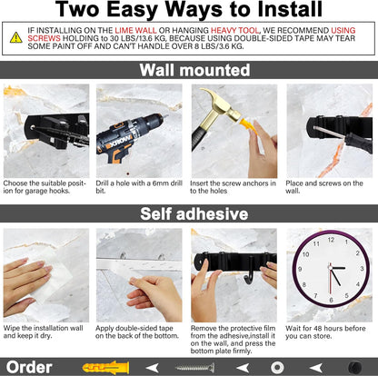 Skiennix Mop and Broom Holder - Heavy Duty Wall Mount Organizer with 5 Racks & 4 Hooks | Non-Slip Storage Solution for Home & Garage