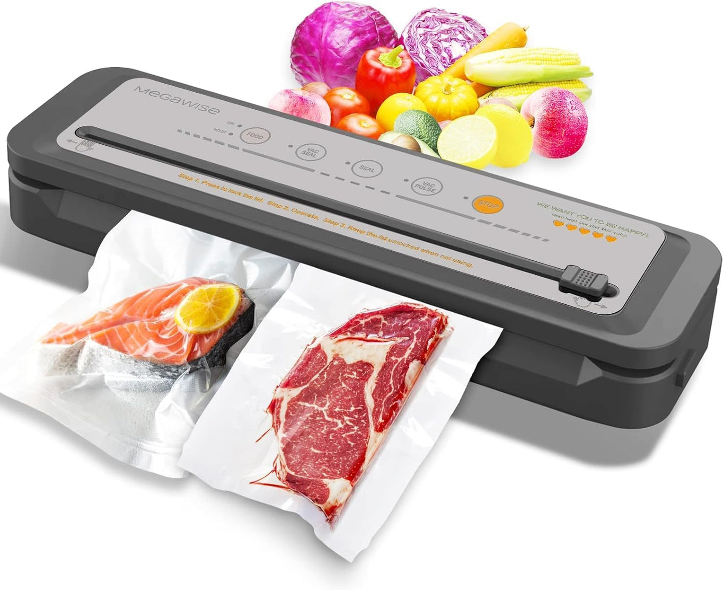 MEGAWISE Vacuum Sealer Machine 2025 - Powerful One-Touch Design | Seals in 10-20 Seconds | Includes 10 Bags & Cutter