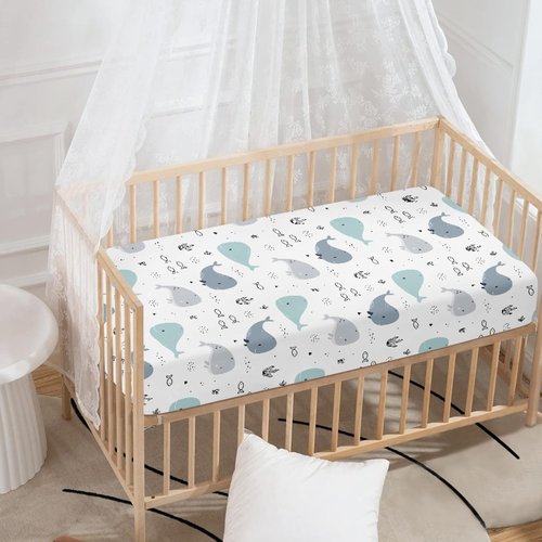 Streeyiu Whale Baby Crib Sheets for Boys Girls Ocean Fitted Crib Sheet for Standard Crib and Toddler Mattress Sea Animal Baby Mattress Sheets Toddler Bed Sheet 52x28x8 in