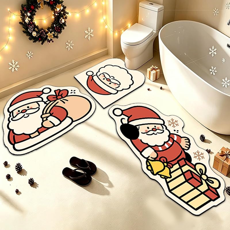 Dfl YE 3 Piece Novelty Christmas Bathroom Rug Set - Non-Slip Absorbent Bath Mats (Variation D)