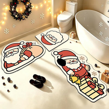 Dfl YE 3 Piece Novelty Christmas Bathroom Rug Set - Non-Slip Absorbent Bath Mats (Variation D)