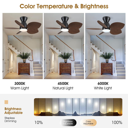 Kviflon Low Profile Ceiling Fans with Lights and Remote/APP Control, 30 Inch Small Tropical Ceiling Fan with Light Flush Mount, Outdoor Palm Leaf Ceiling Fans for Patios Porch, Quiet, Brown