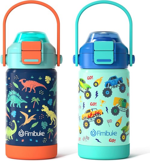 Fimibuke Kids Insulated Water Bottle - 14oz Leak-Proof 18/8 Stainless Steel Tumbler with 2-in-1 Lid | BPA-Free for Travel & School