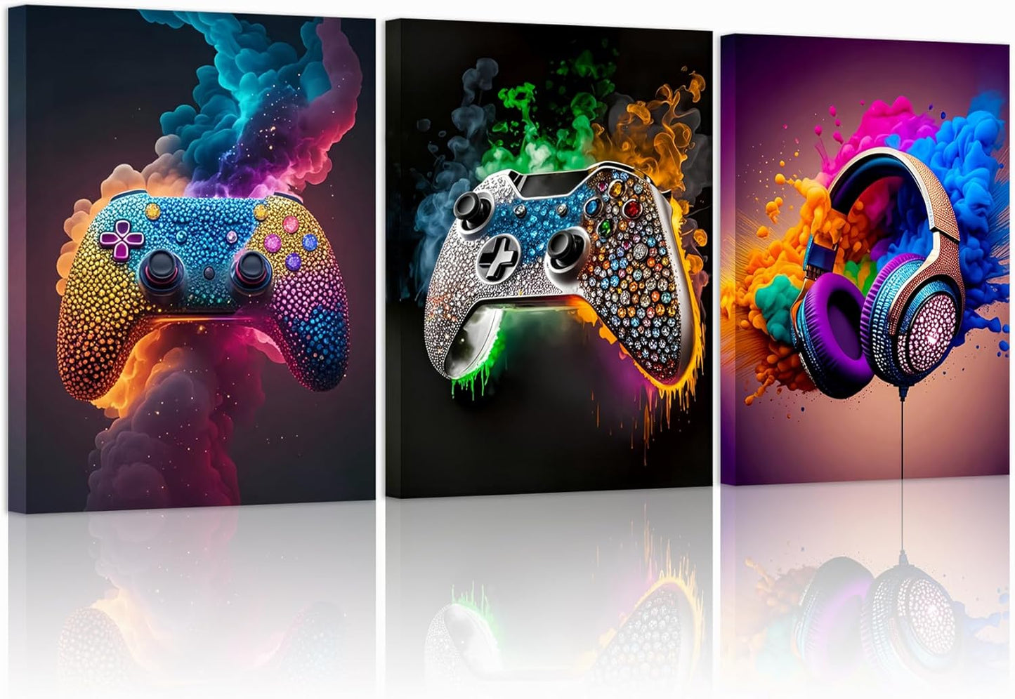 SEHSUVC Gaming Room Canvas Wall Art - Set of 3 Gamer Posters | Framed 12x16 In Pictures for Boys' Rooms