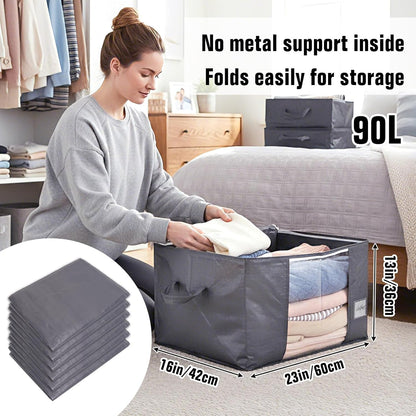 YGEOMER Blanket Storage Bags - 90L Large Foldable Containers | 6 Pack for Bedding, Clothes & Toys