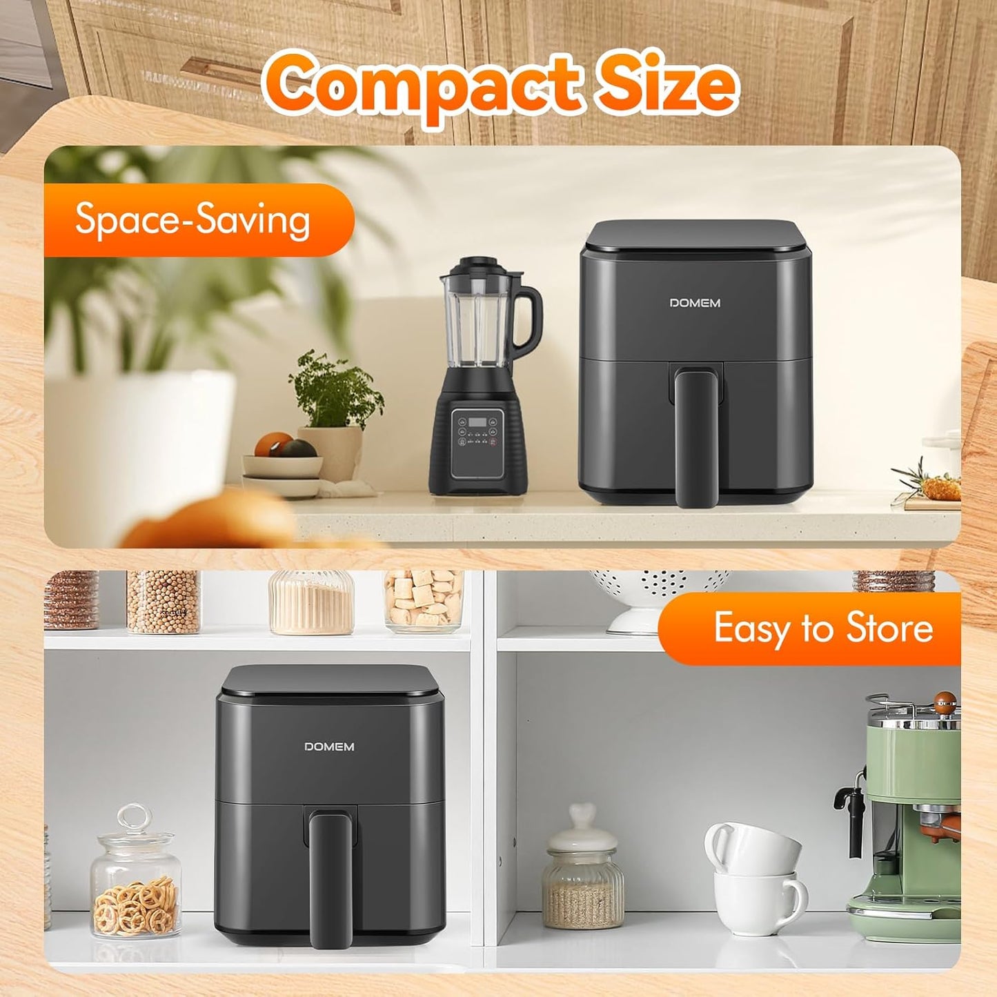 Skiennix 3 Qt Compact Air Fryer - User-Friendly Touchscreen, Non-Stick Basket & Rack, Low-Oil Cooking