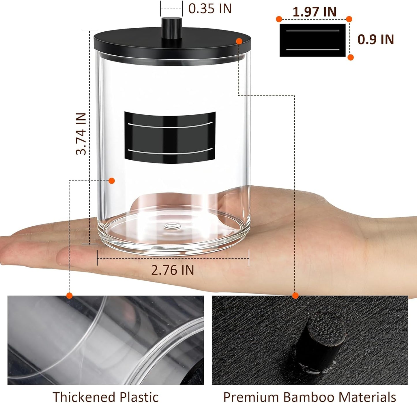 Skiennix Acrylic Qtip Holder Set - 4 Pack Clear Bathroom Canisters with Labels for Organized Vanity Storage