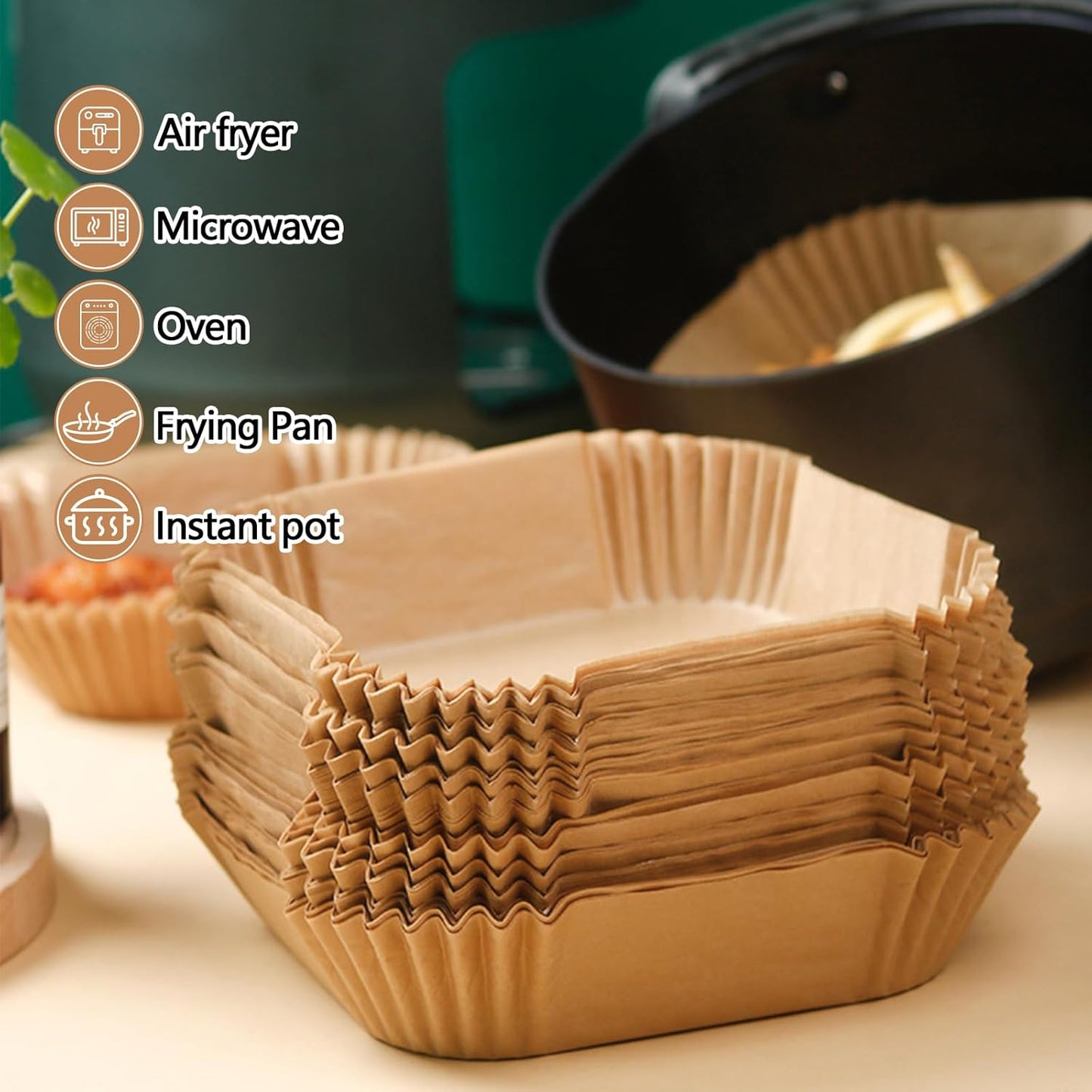 Skiennix 9-Inch Air Fryer Liners | 125PCS Non-Stick & Oil-Proof Baking Paper for Fryers & Ovens