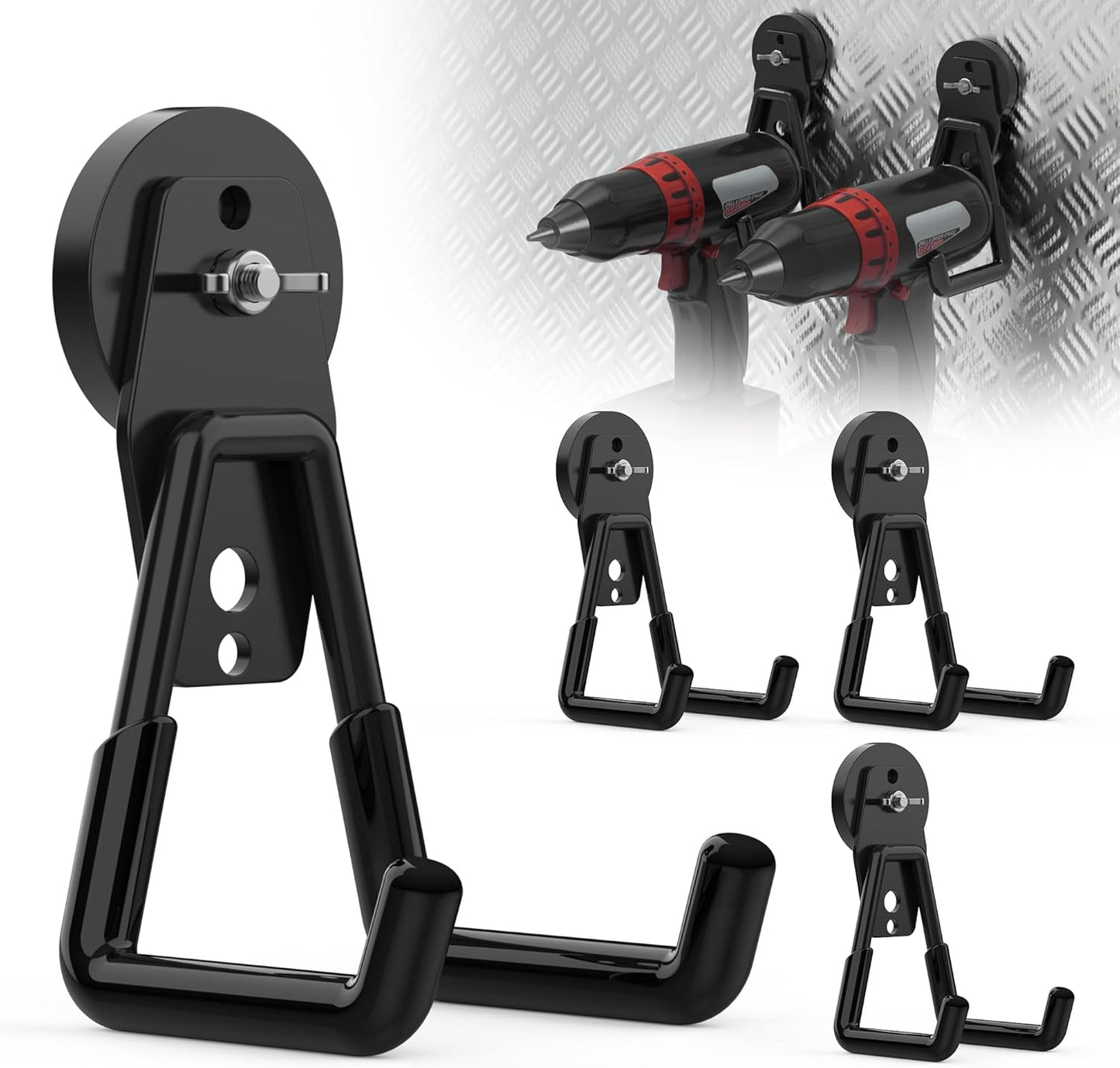Skiennix Heavy Duty Magnetic Hooks - 4 Pack Large Utility Hooks for Garage Storage | Black