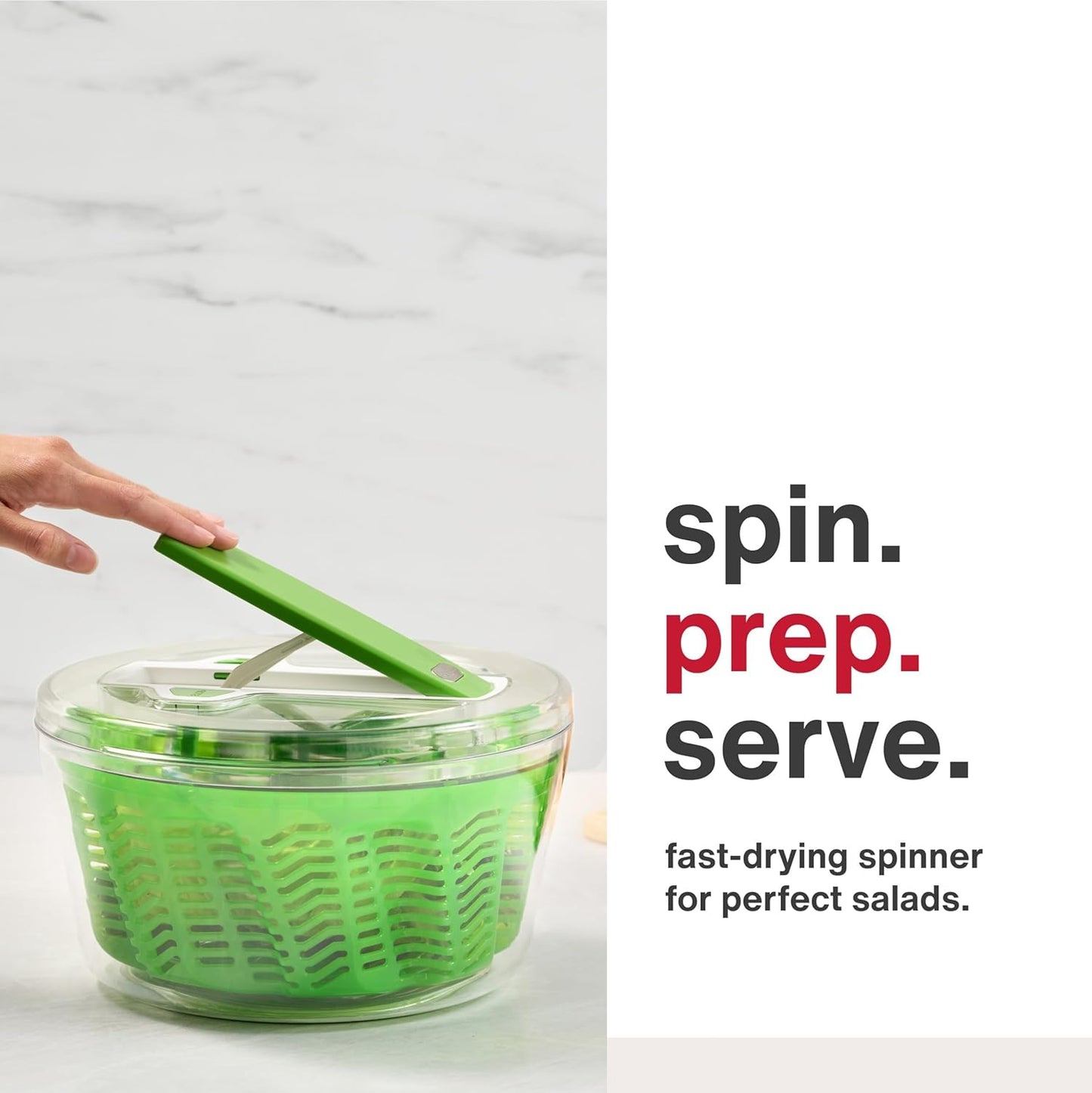 Zyliss Swift Dry Salad Spinner - Large Plastic Lettuce Washer & Dryer - Dishwasher Safe Green Colander