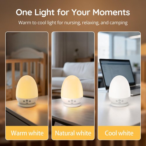 JolyWell Night Light for Kids, Baby Night Light with Sound Machine, RGB Egg Night Light for Nursery, Stepless Dimming, Touch Control, Night Lamp for Kids Bedroom, Safe & Harmless, Eye-Caring
