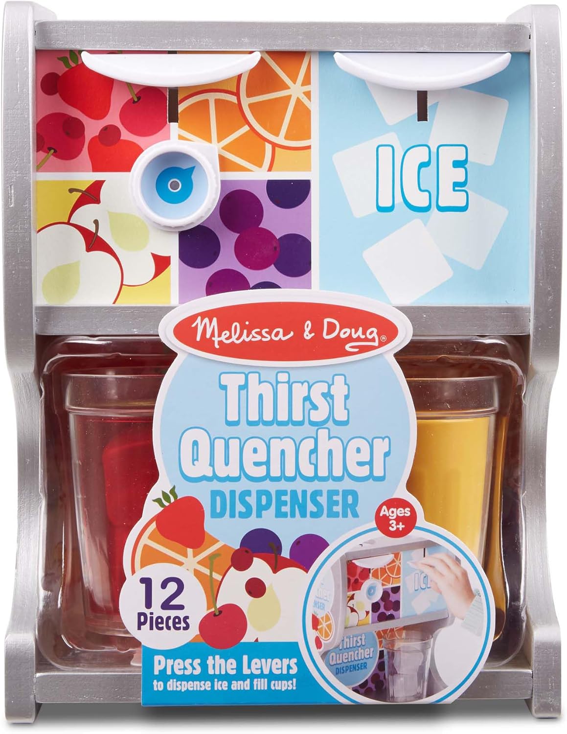 Melissa & Doug Wooden Drink Dispenser - Thirst Quencher with Juice Inserts & Ice Cubes | Preschool Learning Toy for Ages 3+