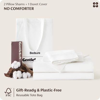 Bedsure 100% Cotton Percale Duvet Cover Queen, Luxury Hotel Duvet Cover, Rope Weave White Comforter Cover, PureWoven Breathable & Lightweight Bedding Set for All Season, 3 Pieces, 90"x90"