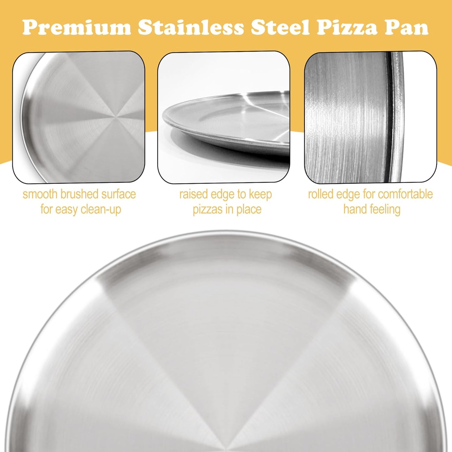 Stainless Steel Pizza Pan Set of 2 - 12 Inch Non-Stick Round Trays for Easy Baking & Cleaning