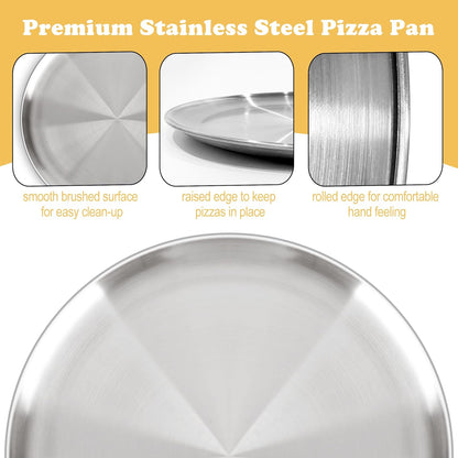 Stainless Steel Pizza Pan Set of 2 - 12 Inch Non-Stick Round Trays for Easy Baking & Cleaning