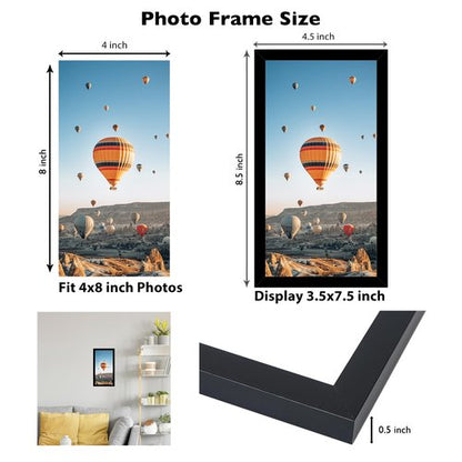 JCJMY 4x8 Picture Frame Black for Wall Hanging or Tabletop, Wall Mounting Horizontally or Vertically, 4 x 8 Wall Gallery Poster Photo Frame with Shatter Resistant Plexiglass, Black