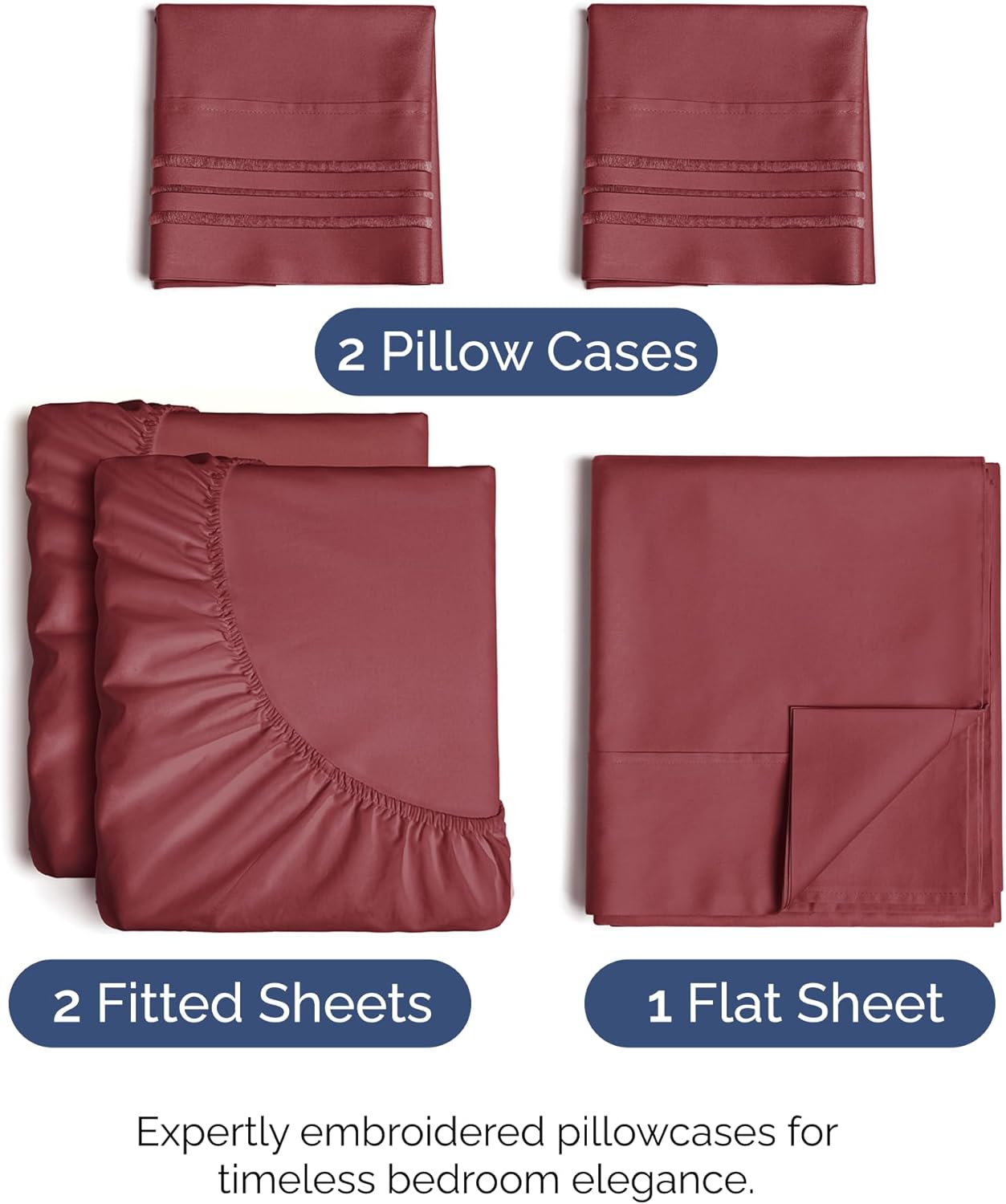 Split King Size 5-Piece Sheet Set | Comfy Breathable Cooling Bed Sheets - Luxury Hotel Quality - Deep Pockets, Soft, Wrinkle-Free - Oeko-Tex Certified - Burgundy