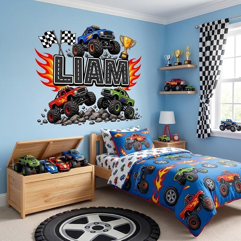 Personalized Monster Truck Wall Decal for Boys – Style 2