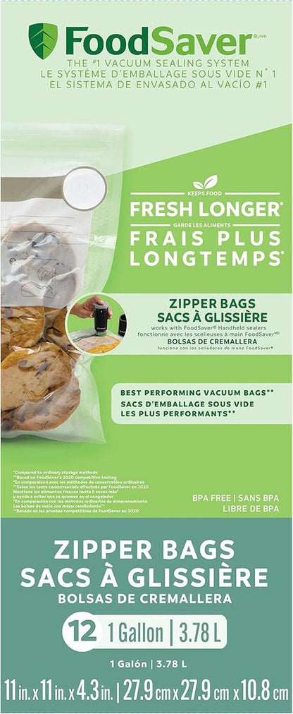 FoodSaver Vacuum Zipper Bags - 1-Gallon Size for Freshness and Long-Lasting Storage