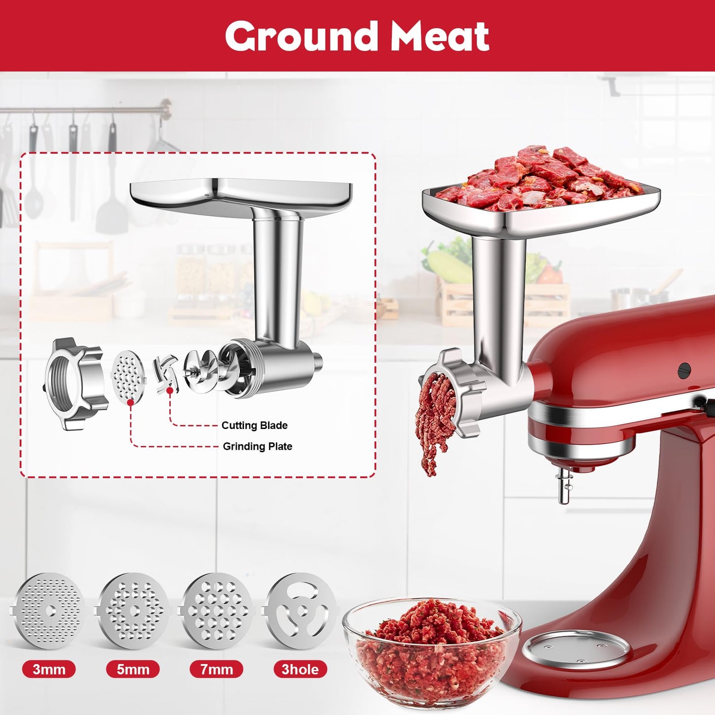 Meat Grinder Attachment for Kitchenaid Stand Mixer, Meat Grinder for KitchenAid, including 3 Sausage Stuffer Accessory, for Kitchen Aid Stand Mixer Easy to Use and Clean