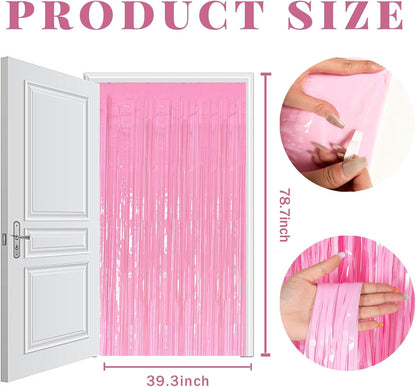 Skiennix 5 Pack Pink Tinsel Curtain - Foil Fringe Backdrop for Birthday & Graduation Parties
