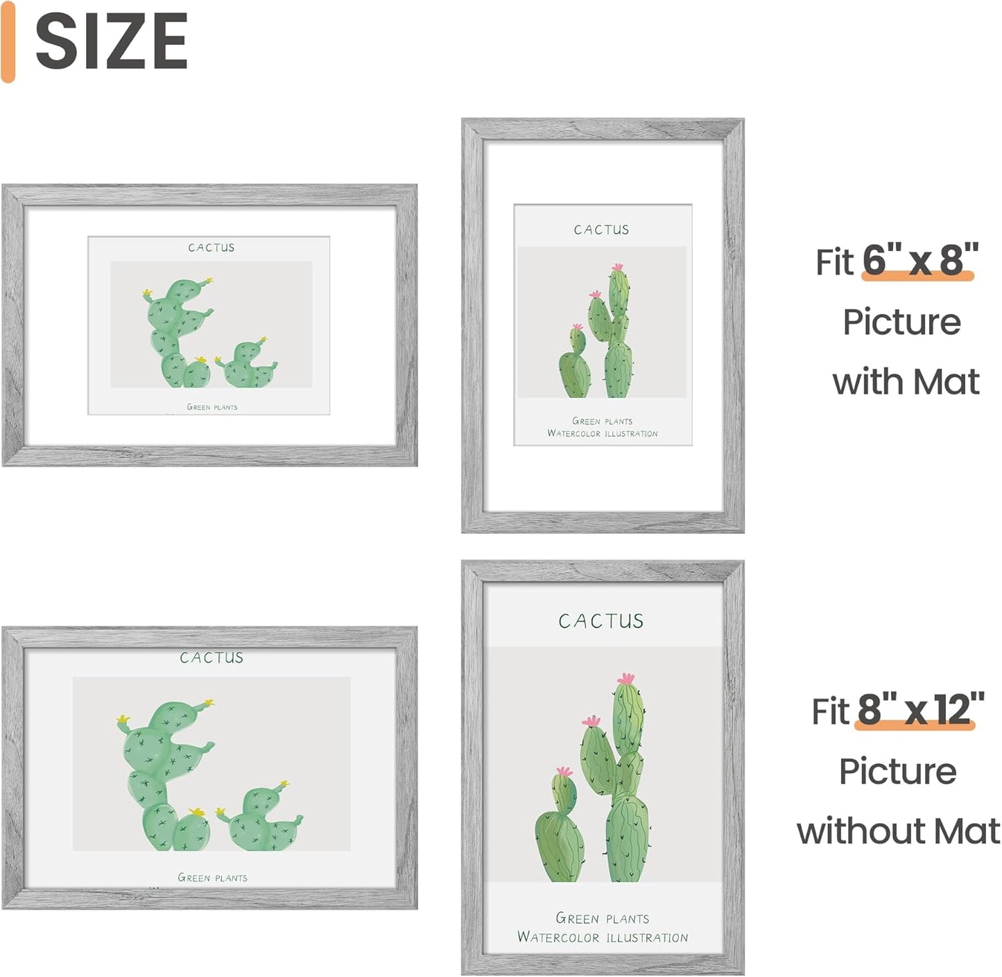 Upsimples 8x12 Picture Frame - Versatile Display for 6x8 Photos with Mat or 8x12 Without | Gray, 1 Pack