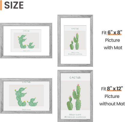 Upsimples 8x12 Picture Frame - Versatile Display for 6x8 Photos with Mat or 8x12 Without | Gray, 1 Pack