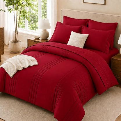 Full Size Comforter Set in Red - 7 Pieces Bed in a Bag (Variation: Red+Full)