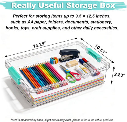 Skiennix 6 Qt Clear Plastic Storage Bins - Stackable Organizers with Lids for Crafts & Documents | 2 Pack