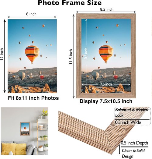 JCJMY 8x11 Picture Frame - Rustic Brown Wall Hanging & Tabletop Display | Versatile Horizontal & Vertical Mounting