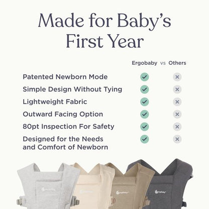Ergobaby Embrace Baby Carrier Newborn to Toddler - Lightweight Ergonomic Baby Carriers - Cozy Essentials (7-25 Pounds), Ponte Knit, Cream
