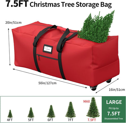 Rolling Christmas Tree Storage Bag - Extra Large Fits Up to 7.5 ft Trees | Dust & Moisture Resistant (Red)