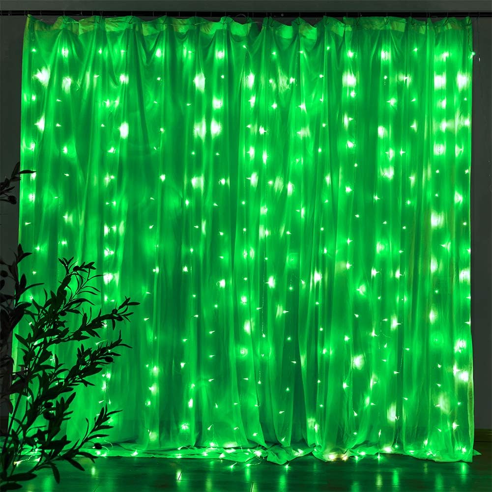 Star 304 LED Curtain String Lights - 9.8ft x 9.8ft | 30V, 8 Modes for Wedding & Home Decor (Green)