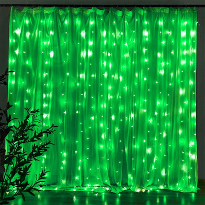 Star 304 LED Curtain String Lights - 9.8ft x 9.8ft | 30V, 8 Modes for Wedding & Home Decor (Green)