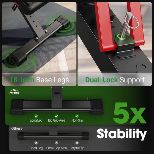 FLYBIRD WB3 Weight Bench Fits up to 6'5'', 750LBS Capacity Adjustable Weight Bench for Full Body Workout, 27LBS Sturdy Foldable Bench Press for Home Gym, 5X Stable Lifting Bench Incline Decline Flat Dumbbell Exercise
