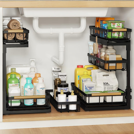 Under Sink Organizer by [Brand Name] - 3 Tier Pull Out Shelf Storage for Bathroom & Kitchen | 2 Pack