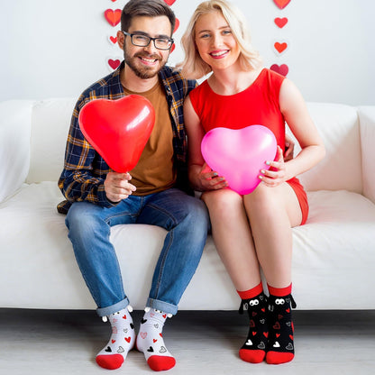 Skiennix Funny Valentine's Day Magnetic Socks - 2 Pairs of Heart Hand Holding Design for Couples & Friends
